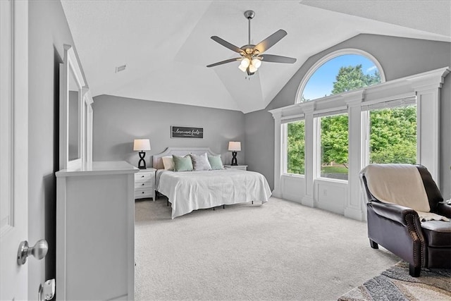 19600 W 98th St, Lenexa, KS 66220 - bedroom with vaulted ceiling, light carpet, and ceiling fan