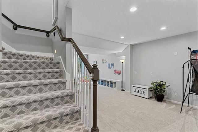 19600 W 98th St, Lenexa, KS 66220 - stairs with recessed lighting, baseboards, and carpet flooring