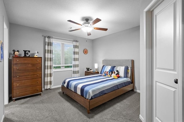 17817 Grandview St, Overland Park, KS 66013 - bedroom with baseboards, carpet, a textured ceiling, and ceiling fan