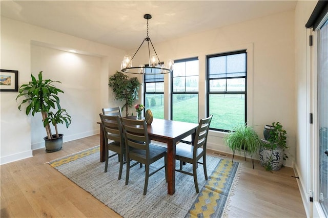 17328 Richards St, Overland Park, KS 66221 - dining room featuring a chandelier, wood finished floors, and baseboards