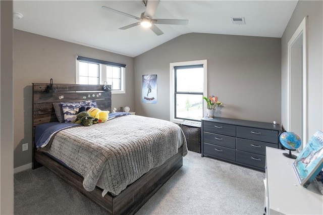 17328 Richards St, Overland Park, KS 66221 - bedroom featuring light colored carpet, lofted ceiling, and ceiling fan