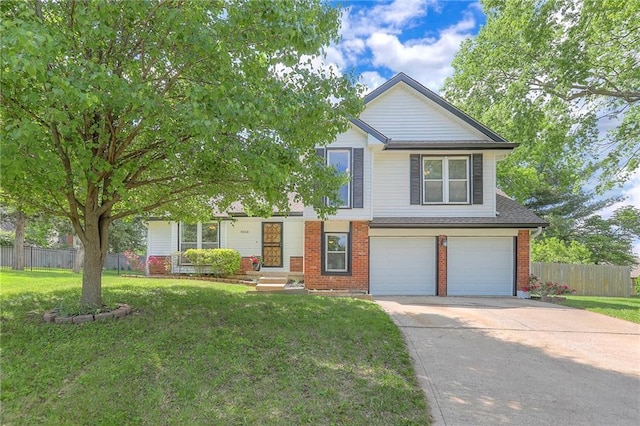 view of front of house featuring concrete driveway, a garage, and brick siding