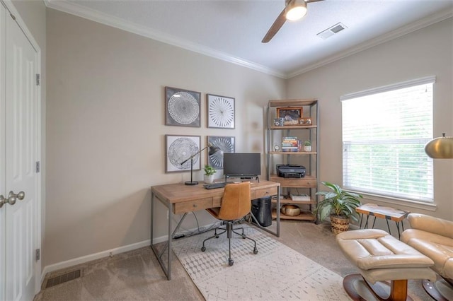 16141 Linden St, Stilwell, KS 66085 - office space with carpet floors, ceiling fan, baseboards, and crown molding