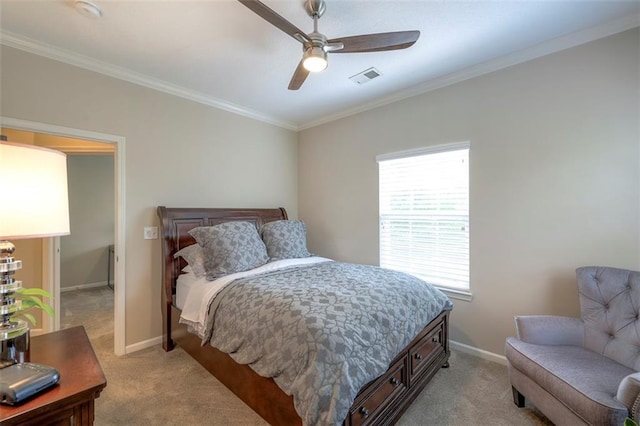16141 Linden St, Stilwell, KS 66085 - bedroom featuring light colored carpet, ornamental molding, baseboards, and ceiling fan