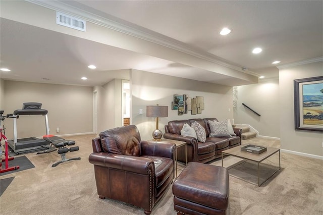 16141 Linden St, Stilwell, KS 66085 - living area featuring carpet floors, crown molding, recessed lighting, and baseboards