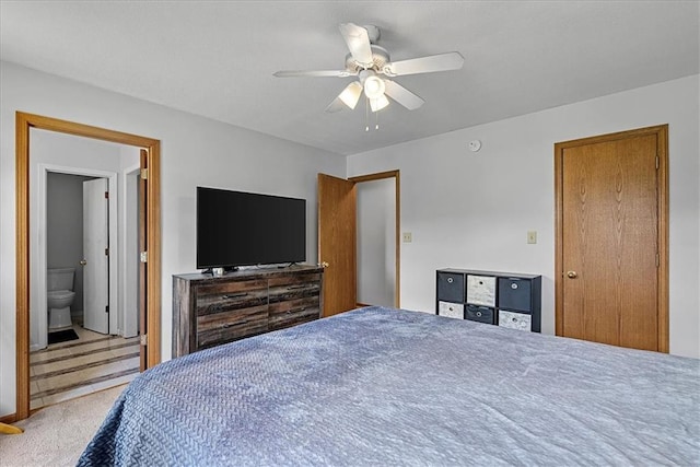bedroom featuring carpet and a ceiling fan