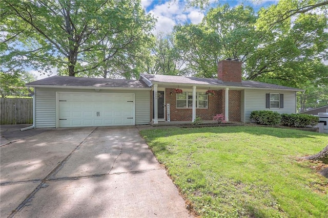 5805 N Belton Ave, Kansas City, MO 64151 - single story home featuring an attached garage, driveway, and a chimney
