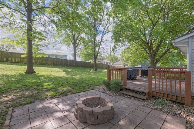 5805 N Belton Ave, Kansas City, MO 64151 - view of patio / terrace featuring an outdoor fire pit and a deck