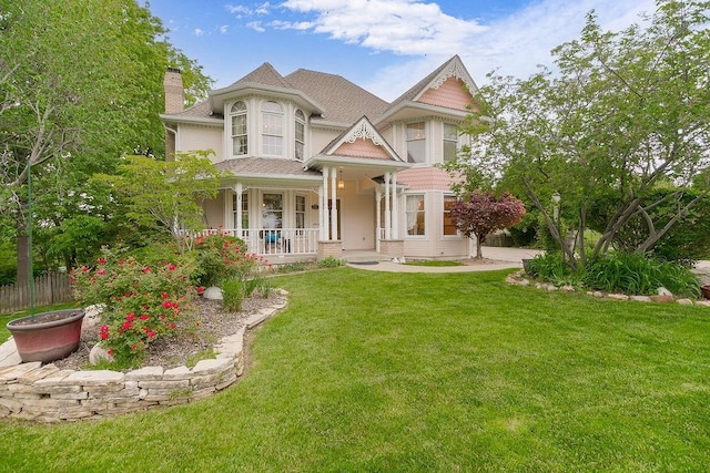2820 S Victoria Ln, Blue Springs, MO 64015 - victorian home with a chimney, a porch, and roof with shingles