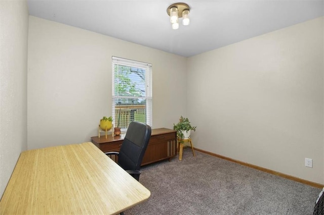 carpeted office space with baseboards