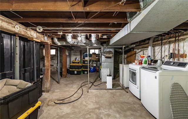 108 W 61st Ter, Kansas City, MO 64113 - unfinished basement featuring washing machine and dryer and heating unit