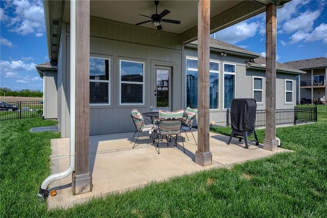 9424 N Belleview Ave, Kansas City, MO 64155 - view of patio with a ceiling fan and area for grilling