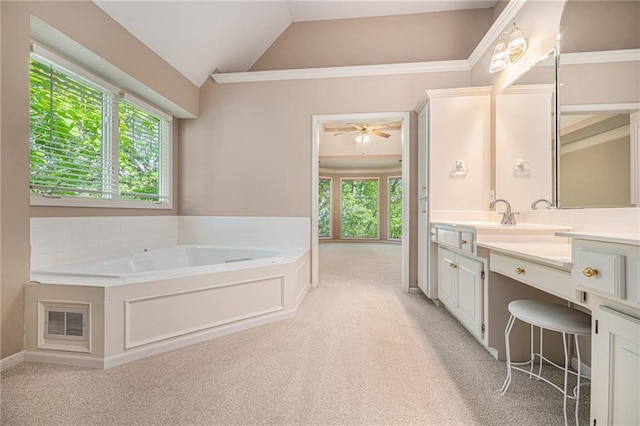 6209 NW 78th St, Kansas City, MO 64151 - full bathroom featuring carpet flooring, healthy amount of natural light, lofted ceiling, vanity, and a garden tub