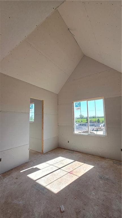 spare room featuring lofted ceiling