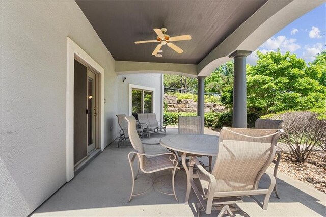 21211 E 34th St S, Independence, MO 64057 - view of patio / terrace with ceiling fan and outdoor dining area
