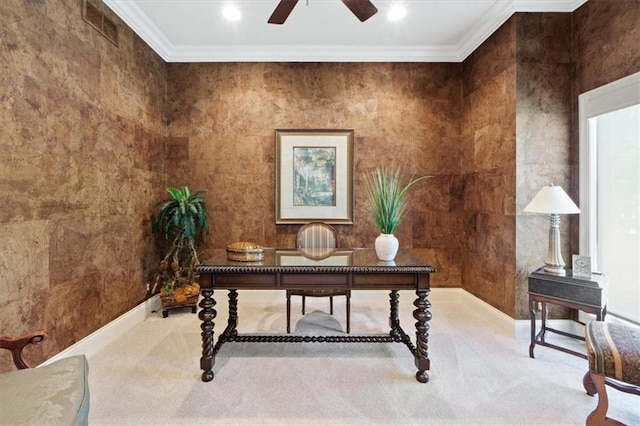 21211 E 34th St S, Independence, MO 64057 - office space featuring carpet flooring, crown molding, ceiling fan, recessed lighting, and baseboards