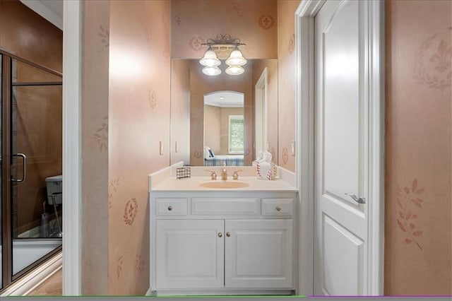 21211 E 34th St S, Independence, MO 64057 - bathroom featuring vanity and a stall shower