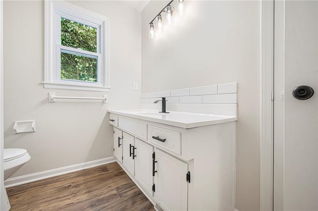 1917 N Concord Rd, Independence, MO 64058 - bathroom featuring wood finished floors, vanity, and tasteful backsplash