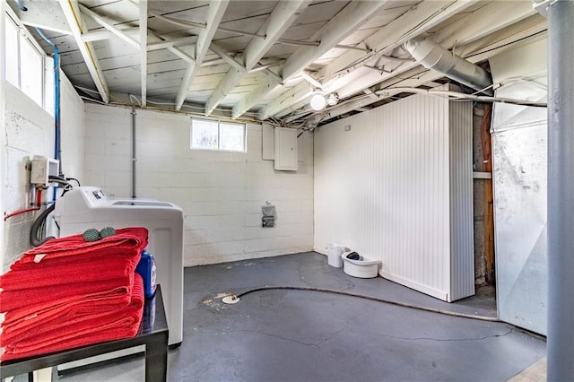 1007 Vest Dr, Warrensburg, MO 64093 - basement featuring washing machine and clothes dryer and concrete block wall