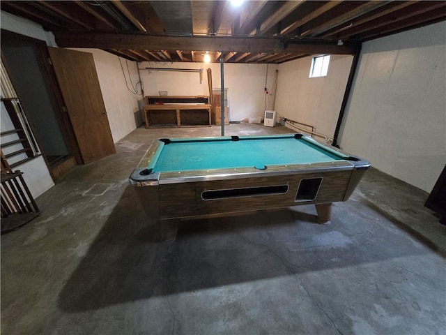 recreation room with unfinished concrete flooring and pool table