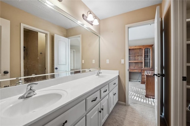 full bath with double vanity and a shower