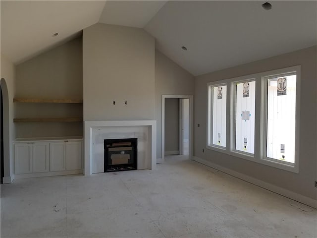 4615 N 144th Ter, Basehor, KS 66007 - unfurnished living room with a fireplace and high vaulted ceiling