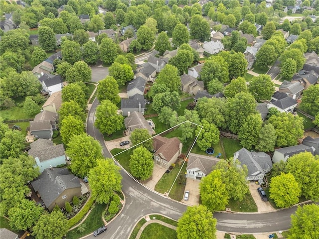 aerial view of residential area featuring property parcel outlined