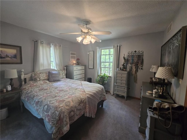 27349 Karrs Park Ave, Warsaw, MO 65355 - carpeted bedroom with a textured ceiling and a ceiling fan