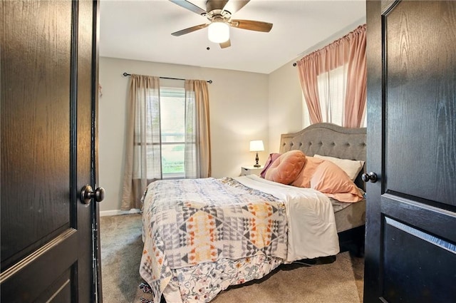 bedroom featuring carpet and ceiling fan