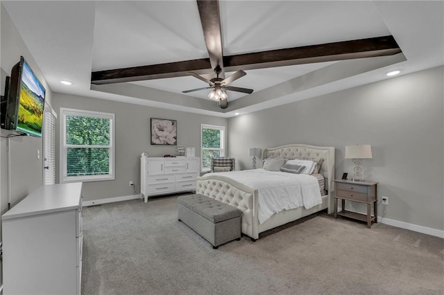 18235 NW 127th St, Platte City, MO 64079 - bedroom featuring a raised ceiling, light carpet, baseboards, recessed lighting, and beam ceiling
