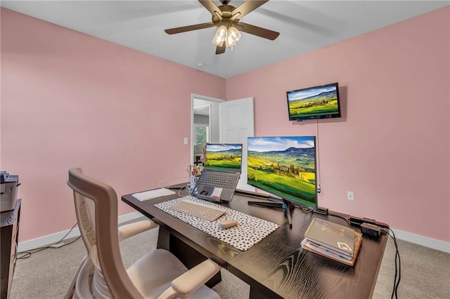 18235 NW 127th St, Platte City, MO 64079 - office area featuring baseboards, a ceiling fan, and light carpet