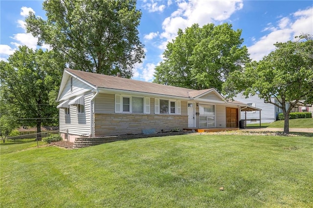 11205 E 49th St, Kansas City, MO 64133 - single story home with stone siding and covered porch