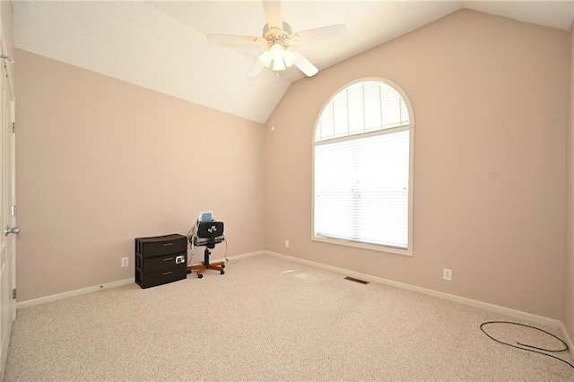 3112 NW 86th St, Kansas City, MO 64154 - misc room with lofted ceiling, carpet floors, ceiling fan, and baseboards