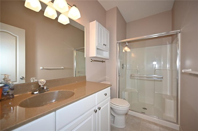 3112 NW 86th St, Kansas City, MO 64154 - full bathroom featuring tile patterned flooring, a shower stall, toilet, and vanity