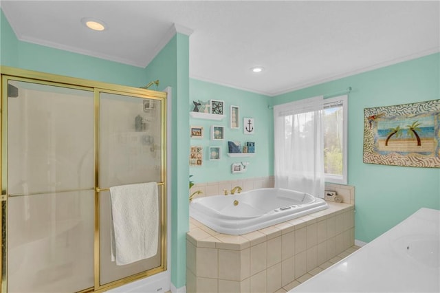 1758 Labette Rd, Ottawa, KS 66067 - full bathroom with a shower stall, a garden tub, recessed lighting, and vanity