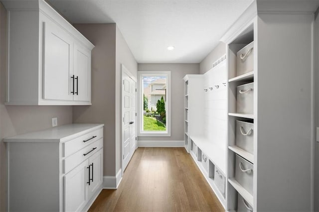 15624 Delmar St, Overland Park, KS 66224 - mudroom with wood finished floors, baseboards, and recessed lighting