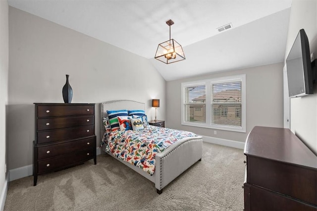15624 Delmar St, Overland Park, KS 66224 - bedroom with carpet, lofted ceiling, baseboards, and a chandelier