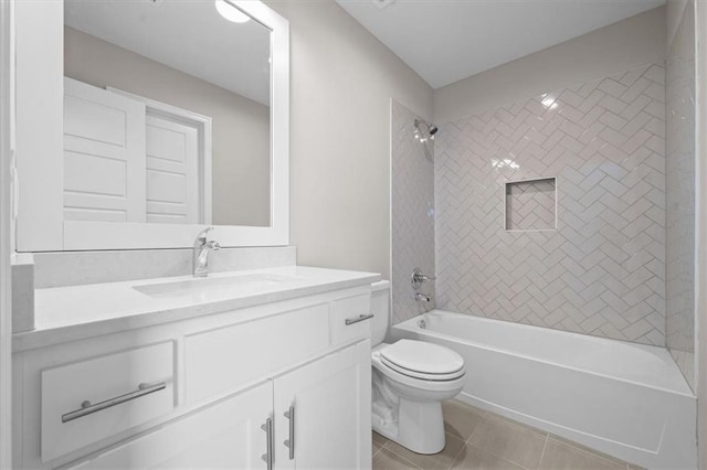 15624 Delmar St, Overland Park, KS 66224 - full bath featuring vanity, toilet, shower / bathtub combination, and tile patterned flooring