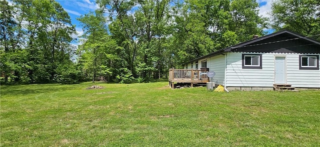708 S Gay St, Holden, MO 64040 - view of green lawn with a deck and entry steps