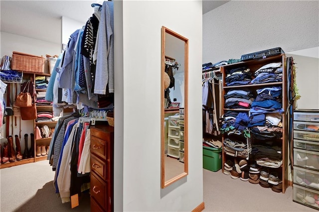 walk in closet with carpet