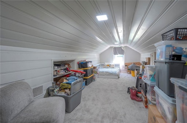 3118 Kimball Ave, Kansas City, KS 66104 - recreation room featuring carpet and lofted ceiling