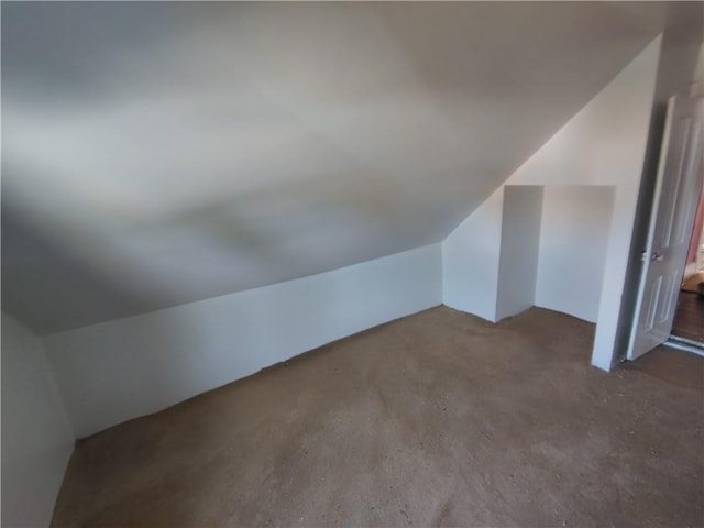 additional living space featuring lofted ceiling and carpet floors