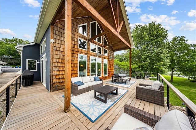 19P Lake Shore Dr, Lake Lotawana, MO 64086 - wooden terrace with outdoor lounge area and outdoor dining space