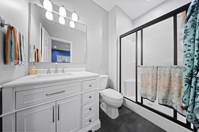 19P Lake Shore Dr, Lake Lotawana, MO 64086 - full bath featuring a stall shower, tile patterned floors, and vanity