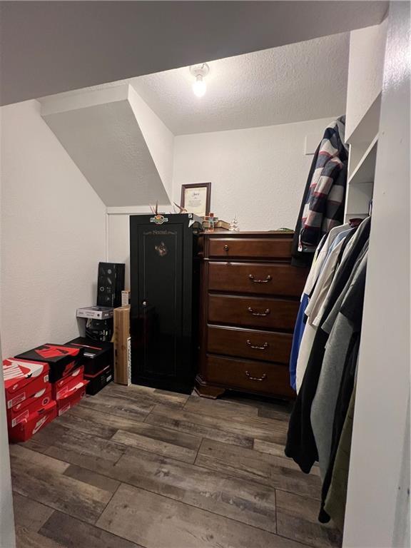 walk in closet featuring dark wood finished floors