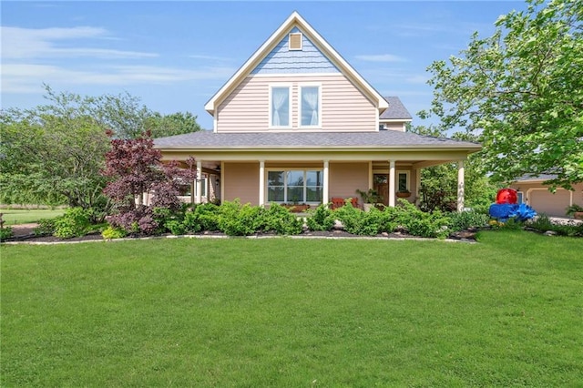 11261 238th St, Lawrence, KS 66044 - farmhouse-style home with a front yard and roof with shingles