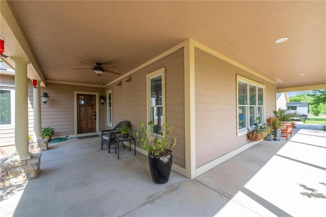 11261 238th St, Lawrence, KS 66044 - view of patio featuring a ceiling fan and a porch