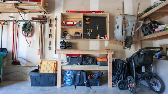 garage featuring a workshop area