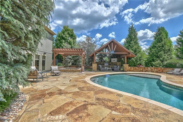 4502 Verona Ct, Riverside, MO 64150 - view of pool featuring area for grilling, a patio area, and a pergola