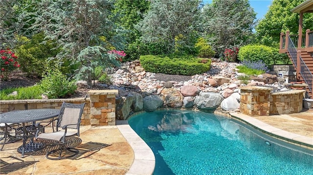 4502 Verona Ct, Riverside, MO 64150 - swimming pool featuring stairway and a patio area